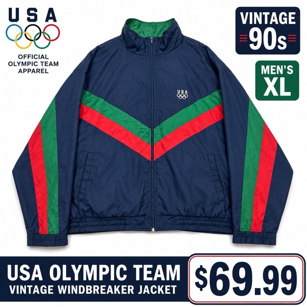 Vintage USA Olympic Team Windbreaker Jacket Mens XL Colorblock Full Zip 90s